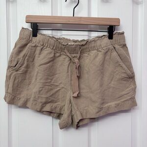 Tan Linen Blend Drawstring Shorts | LOFT M